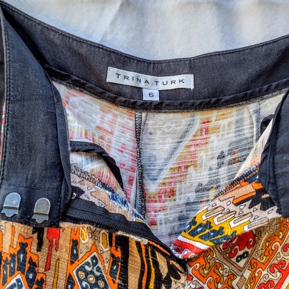 Multicolored Woven Orange Tones Printed Women's Pants by Trina Turk Size 6 - Picture 2 of 8